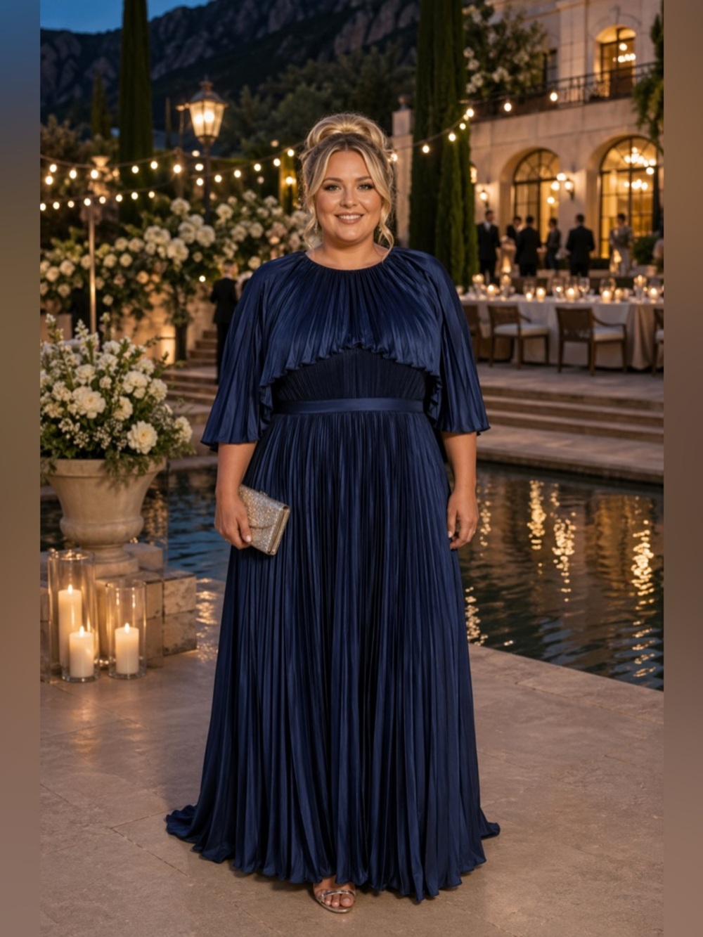 Mac Duggal PLEATED CAPLET T-LENGTH DRESS 49638, Size 20 Navy NWT